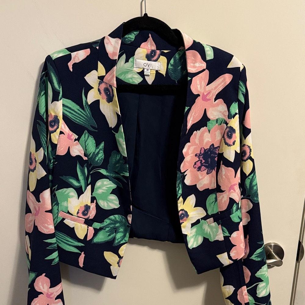 Ovi Women's Floral Blazer - Navy, Pink, and Green